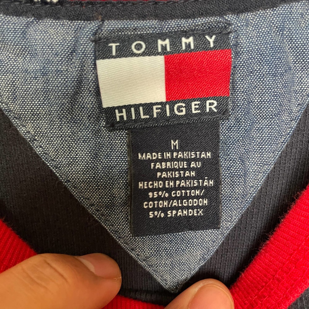 Tommy Hilfiger Embroidered Crew Neck Short Sleeve Ringer Tee Red Blue M - Picture 4 of 7